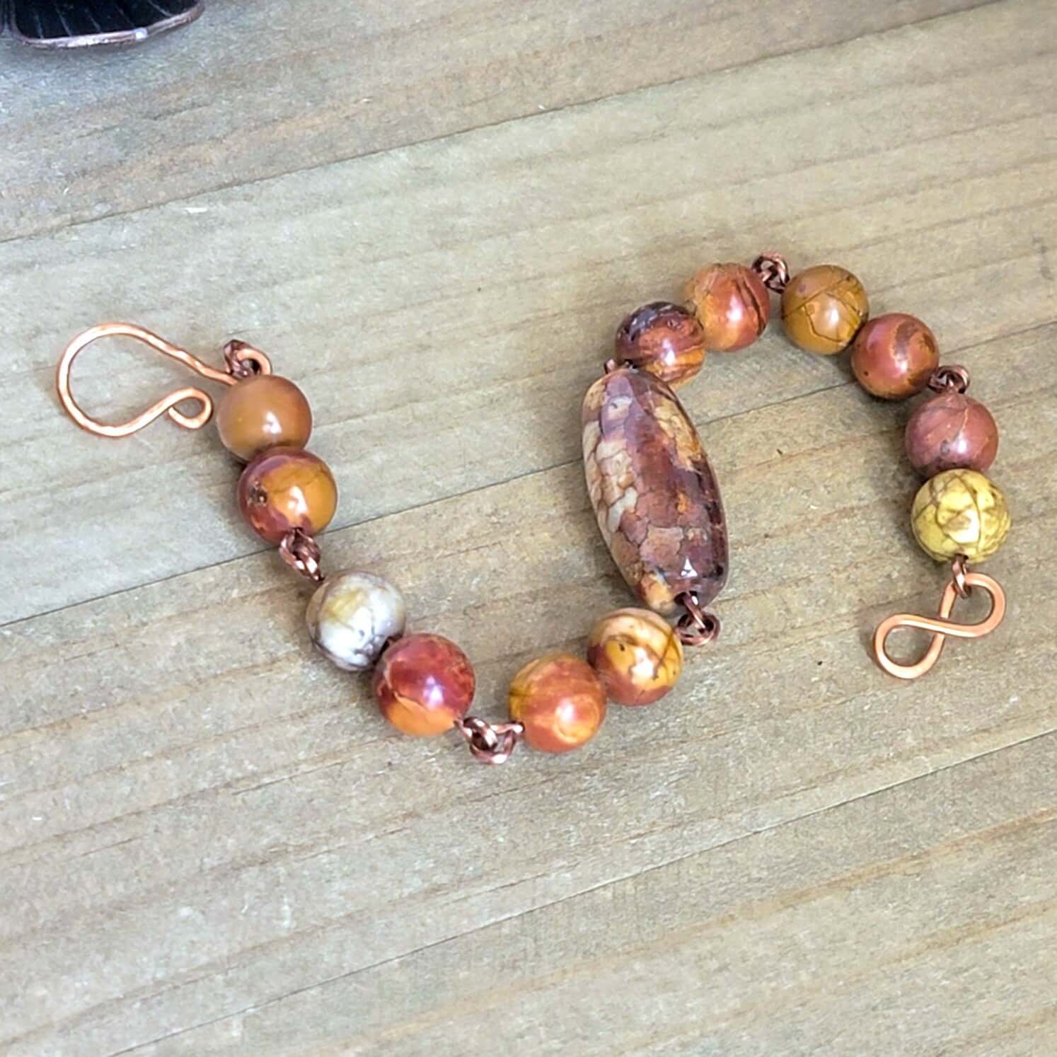 Ocean Jasper Gemstone Copper Bracelet- Earth Tones- Handmade Artisan Jewelry, Nicki Lynn Jewelry 