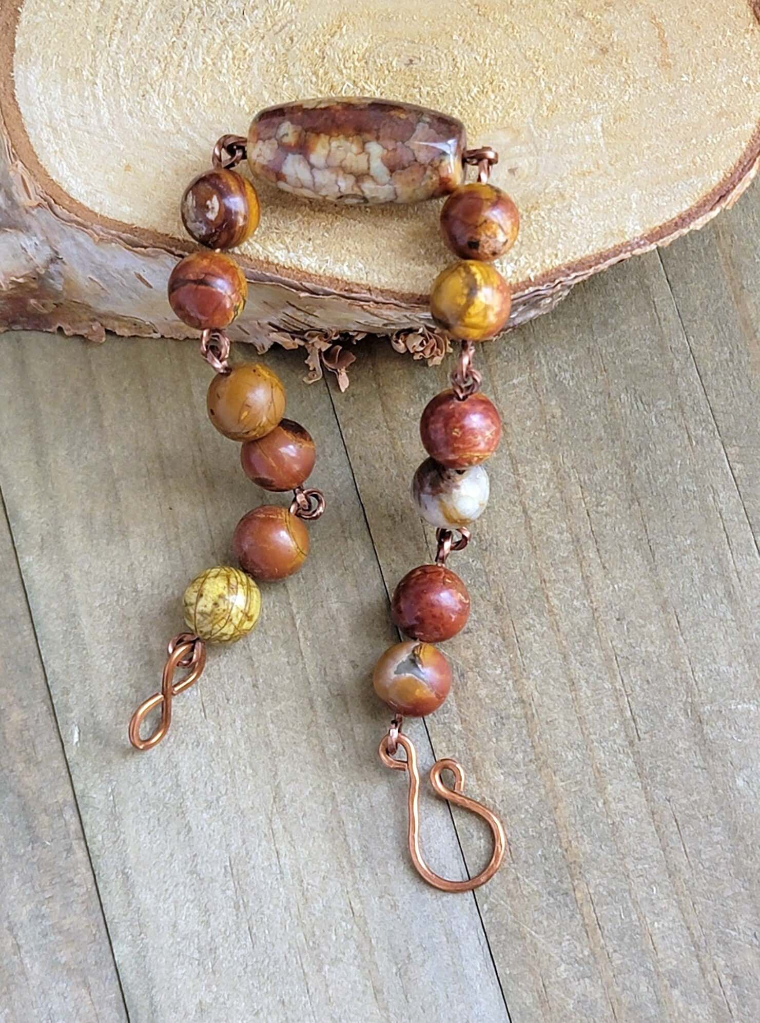 Ocean Jasper Gemstone Copper Bracelet- Earth Tones- Handmade Artisan Jewelry, Nicki Lynn Jewelry 