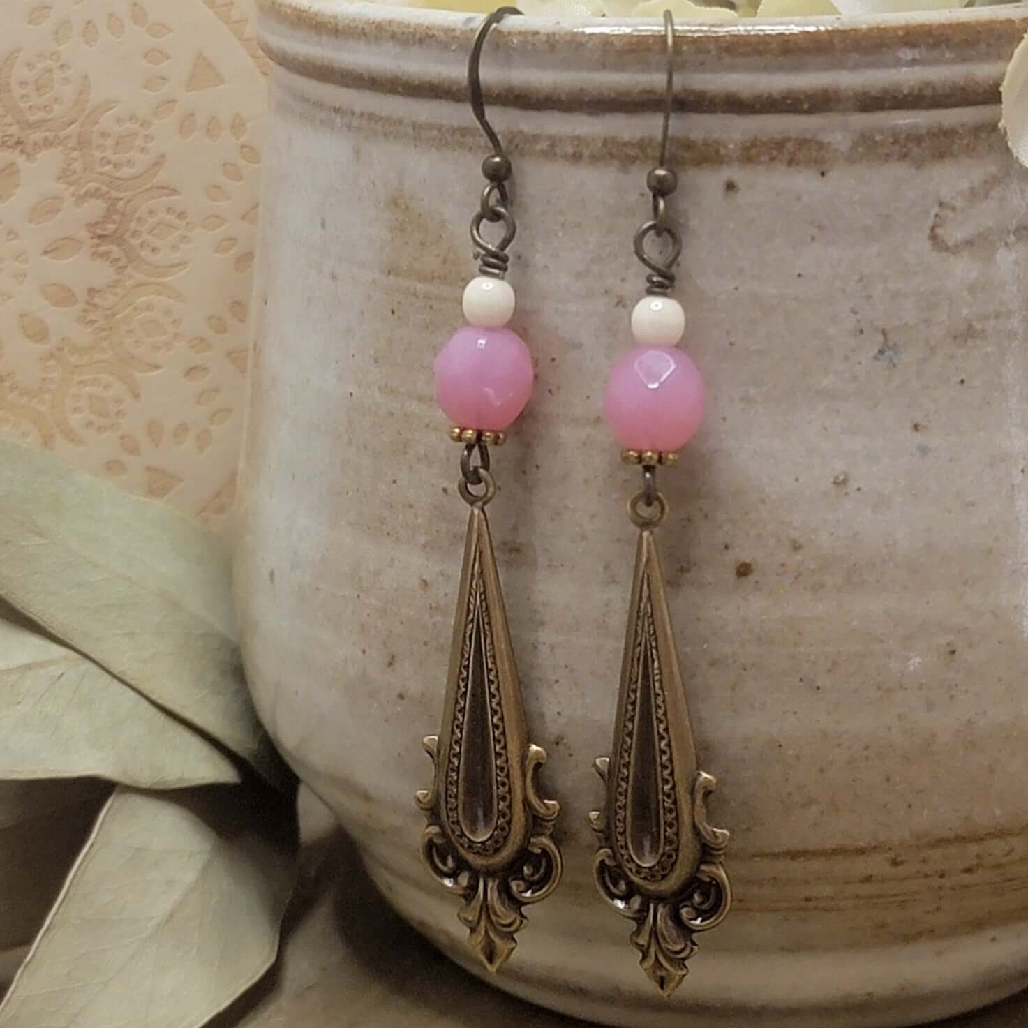 Victorian Opal Pink Drop Earrings - Nicki Lynn Jewelry
