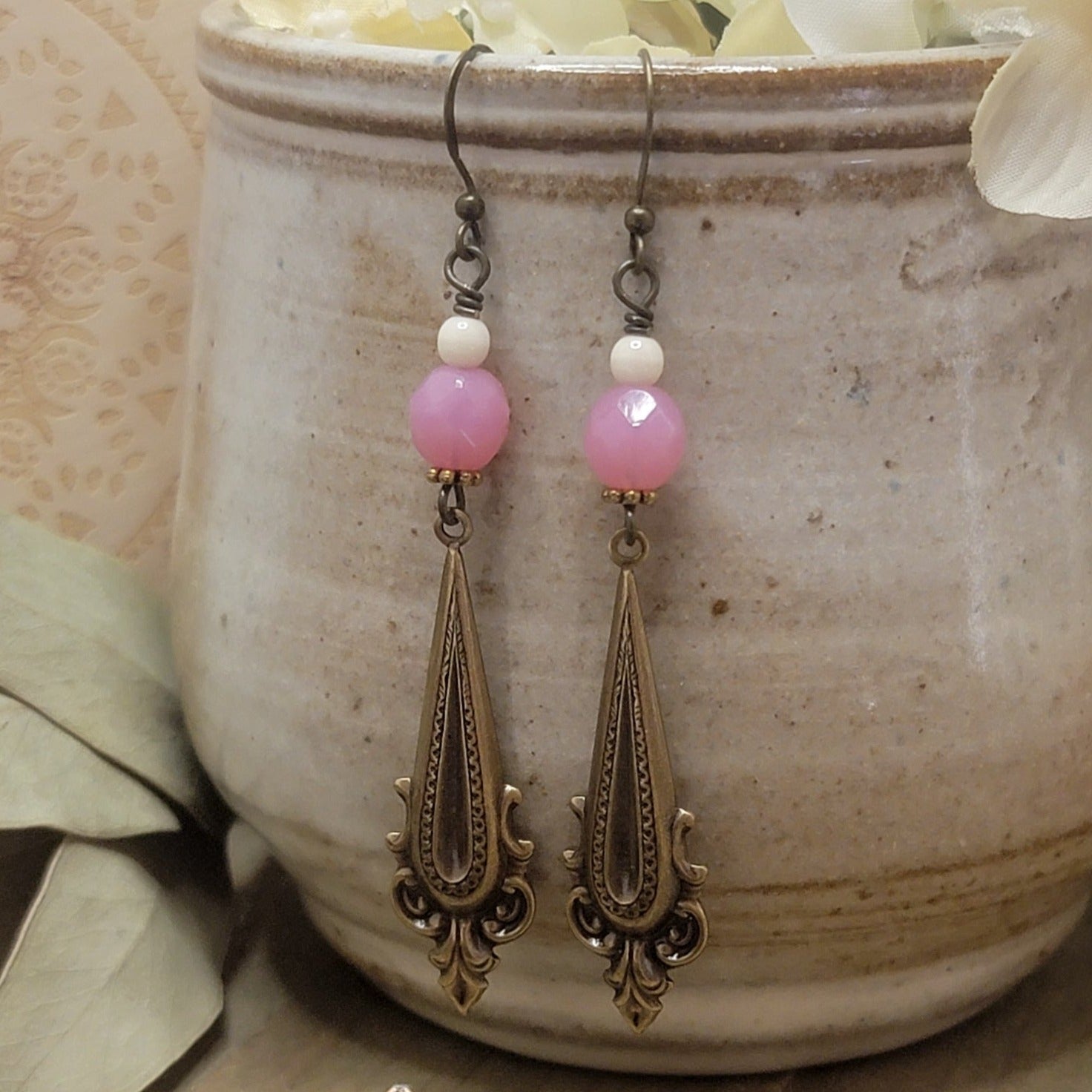 Victorian Opal Pink Drop Earrings - Nicki Lynn Jewelry