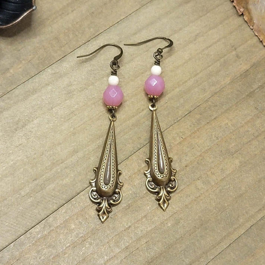 Victorian Opal Pink Drop Earrings - Nicki Lynn Jewelry