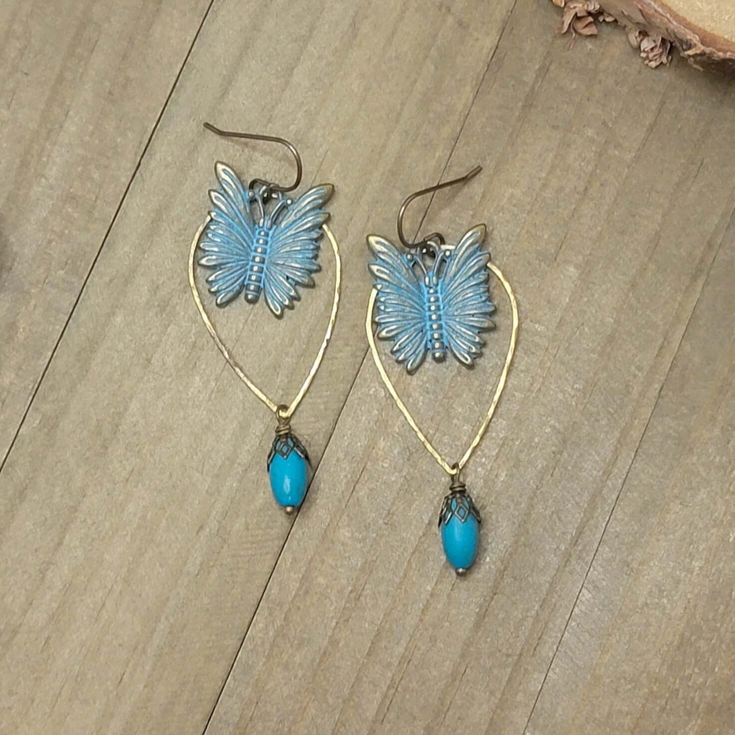 Long Brass Patina Butterfly Earrings, Nicki Lynn Jewelry 