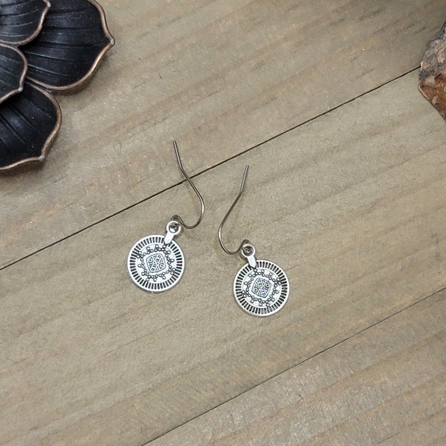 Tiny Mandala Drop Earrings- Hypoallergenic, Nicki Lynn Jewelry 