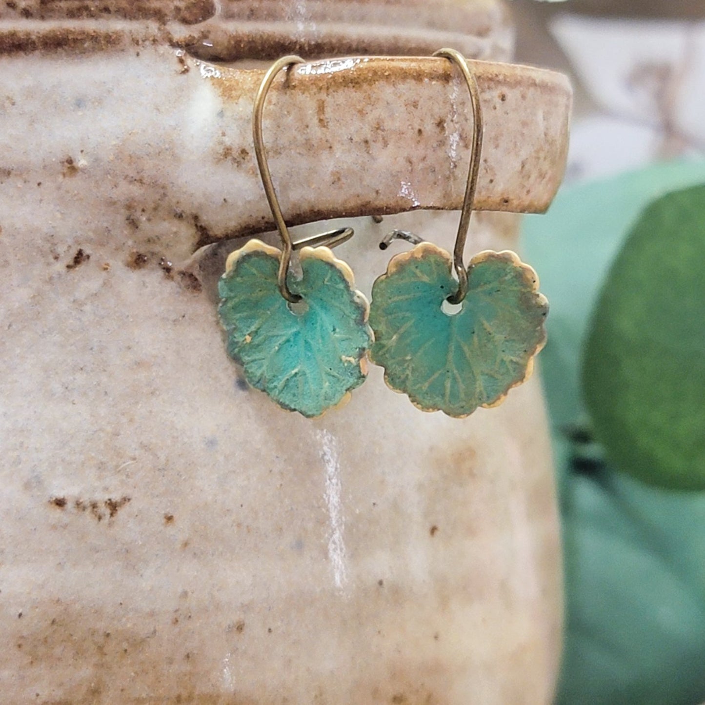 Green Leaf Earrings-Verdigris Patina Lily Pad Earrings, Nicki Lynn Jewelry 