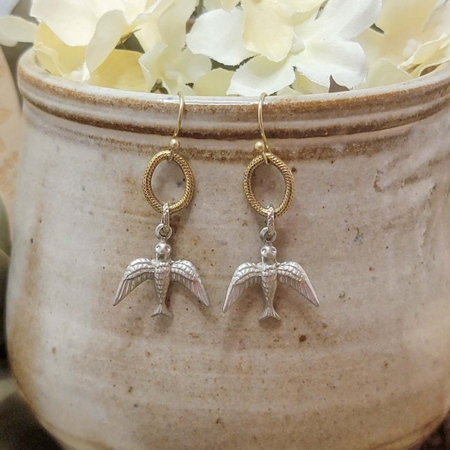 Mixed Metal Dove Dangle Earrings, Nicki Lynn Jewelry 