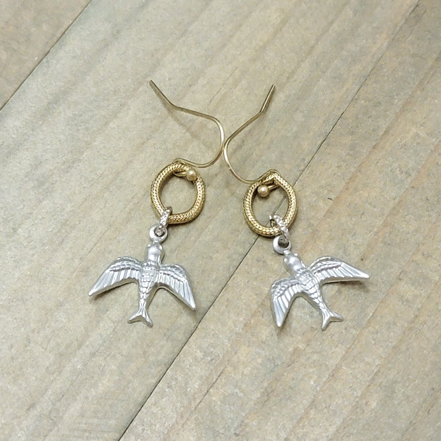 Mixed Metal Dove Dangle Earrings, Nicki Lynn Jewelry 