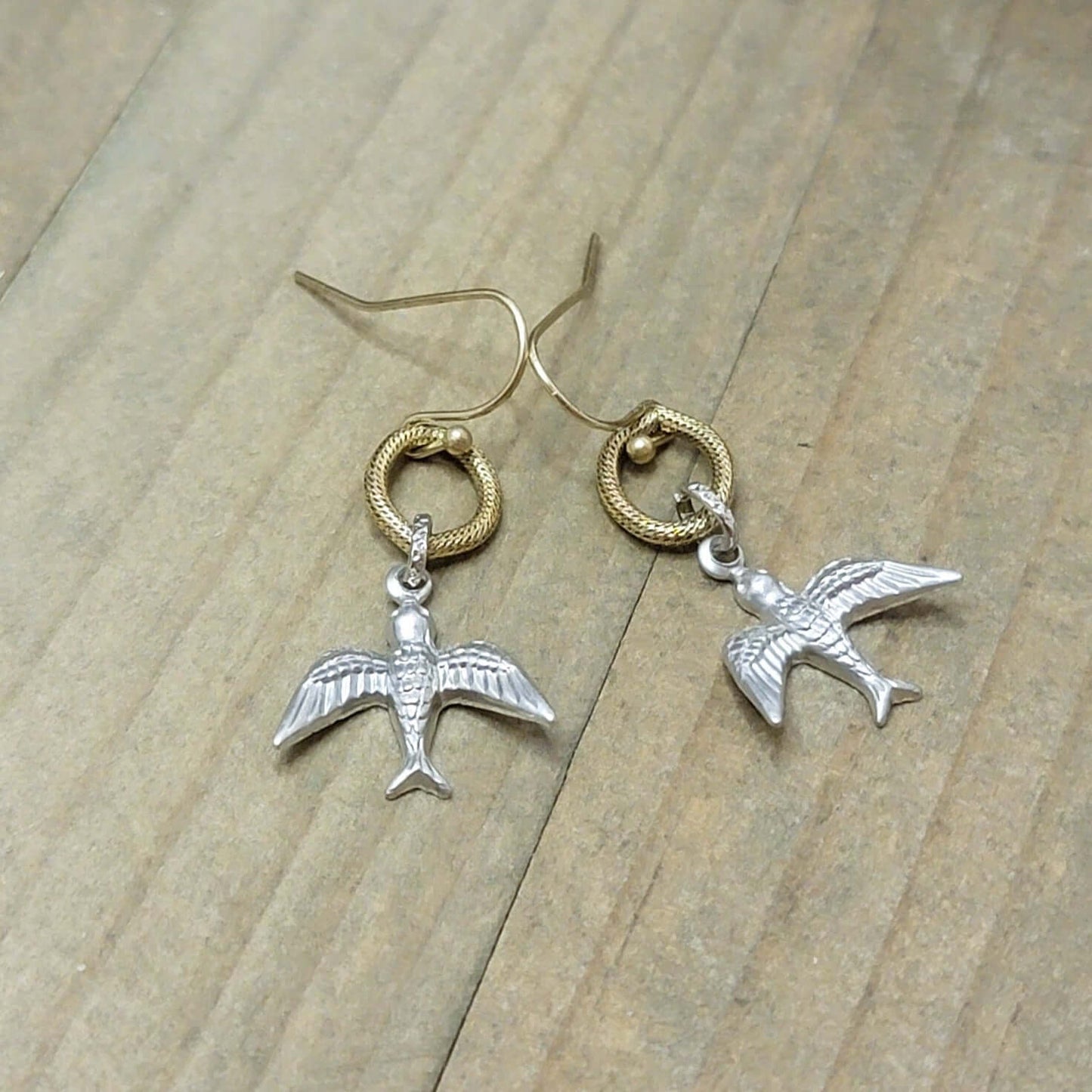 Mixed Metal Dove Dangle Earrings, Nicki Lynn Jewelry 