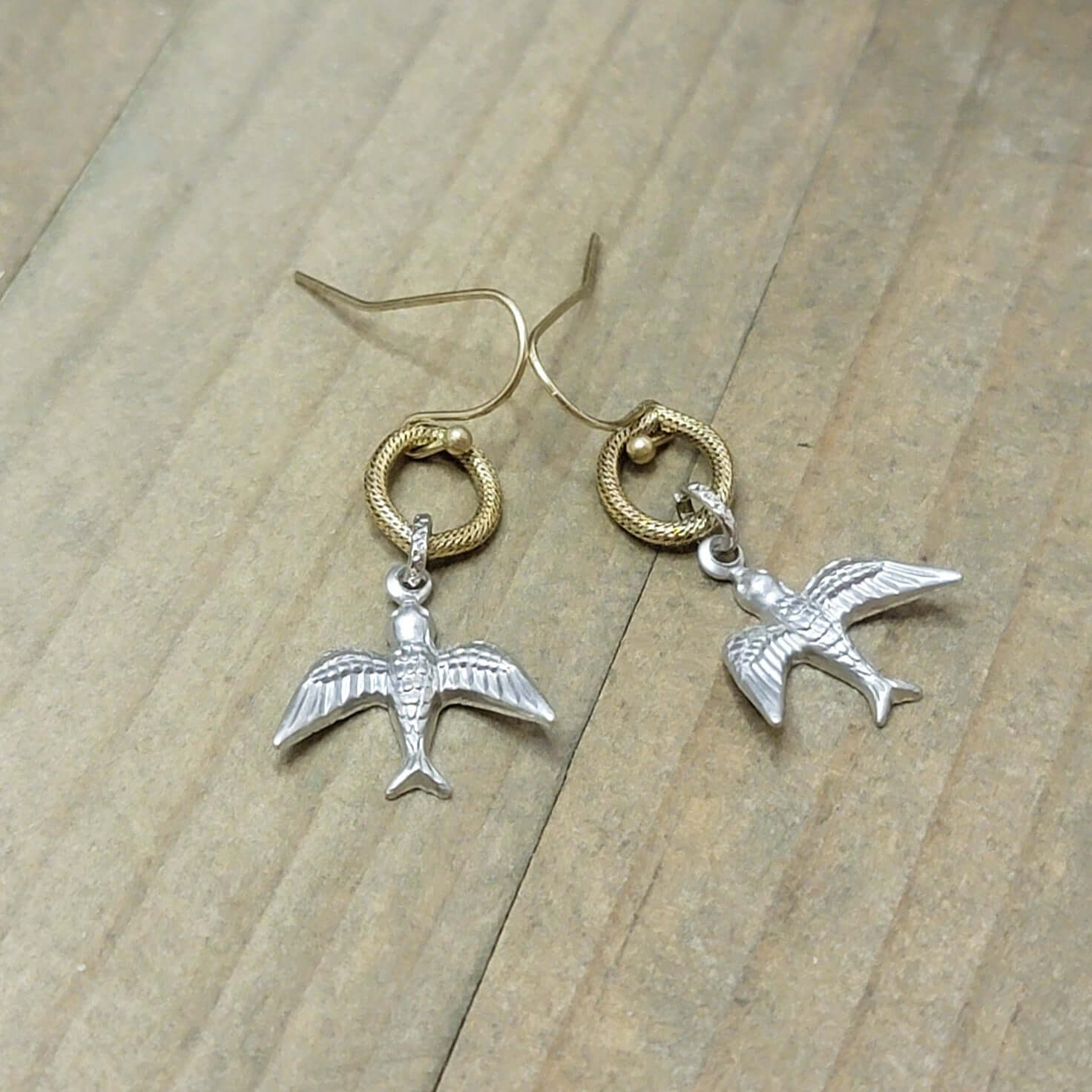 Mixed Metal Dove Dangle Earrings, Nicki Lynn Jewelry 