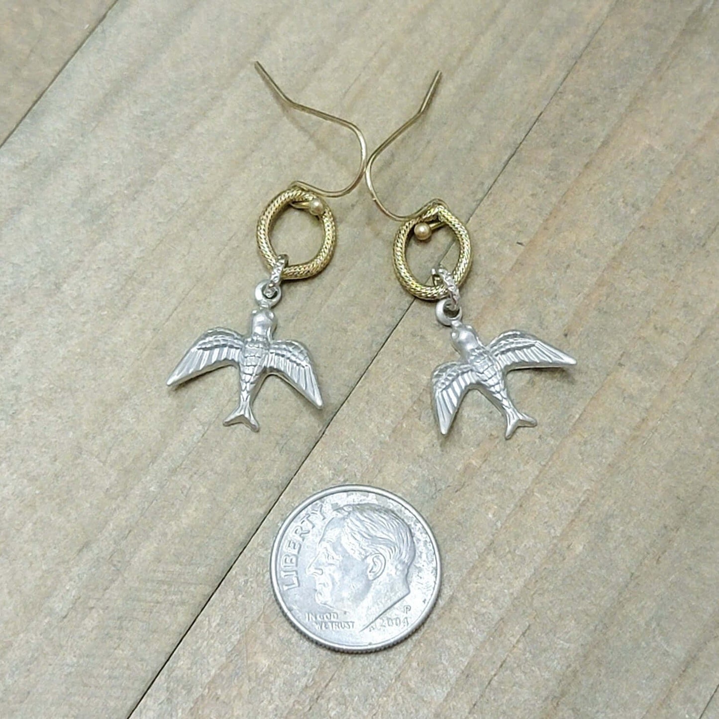Mixed Metal Dove Dangle Earrings, Nicki Lynn Jewelry 