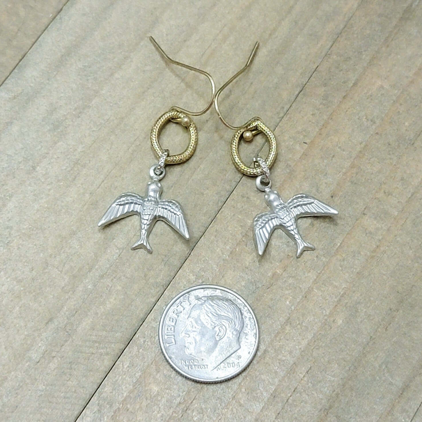 Mixed Metal Dove Dangle Earrings, Nicki Lynn Jewelry 