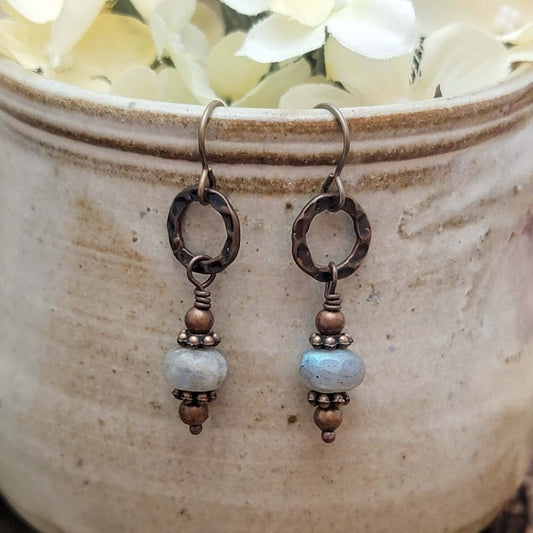 Labradorite and Copper Dangle Earrings, Nicki Lynn Jewelry 