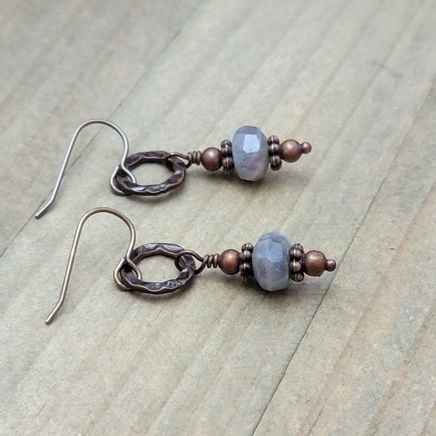 Labradorite and Copper Dangle Earrings, Nicki Lynn Jewelry 