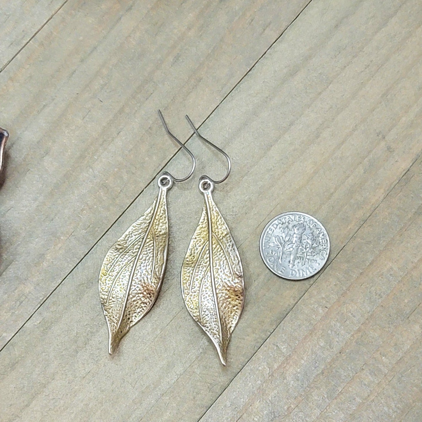 Silver and Gold Wavy Leaf Dangle Earrings- Hypoallergenic, Nicki Lynn Jewelry 