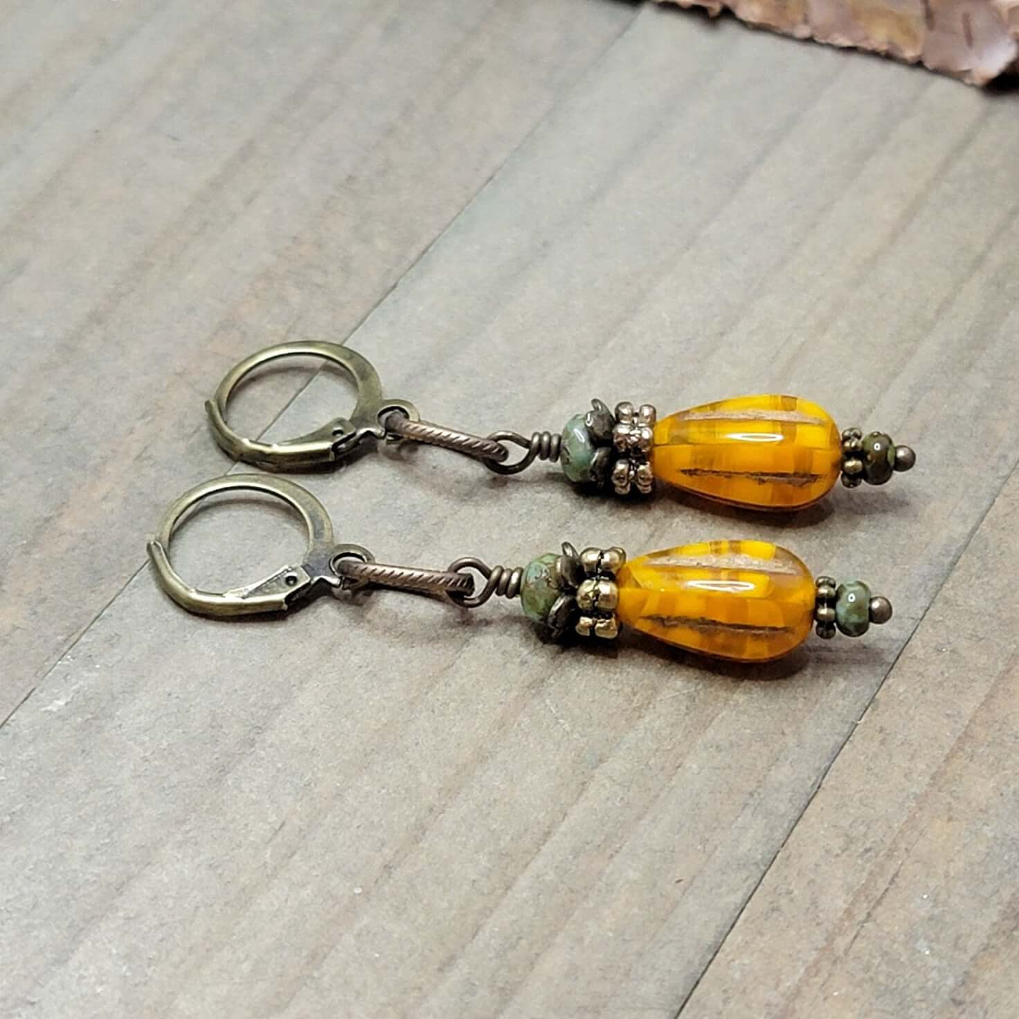 Rustic Czech Bead Teardrop Dangle Earrings, Nicki Lynn Jewelry 