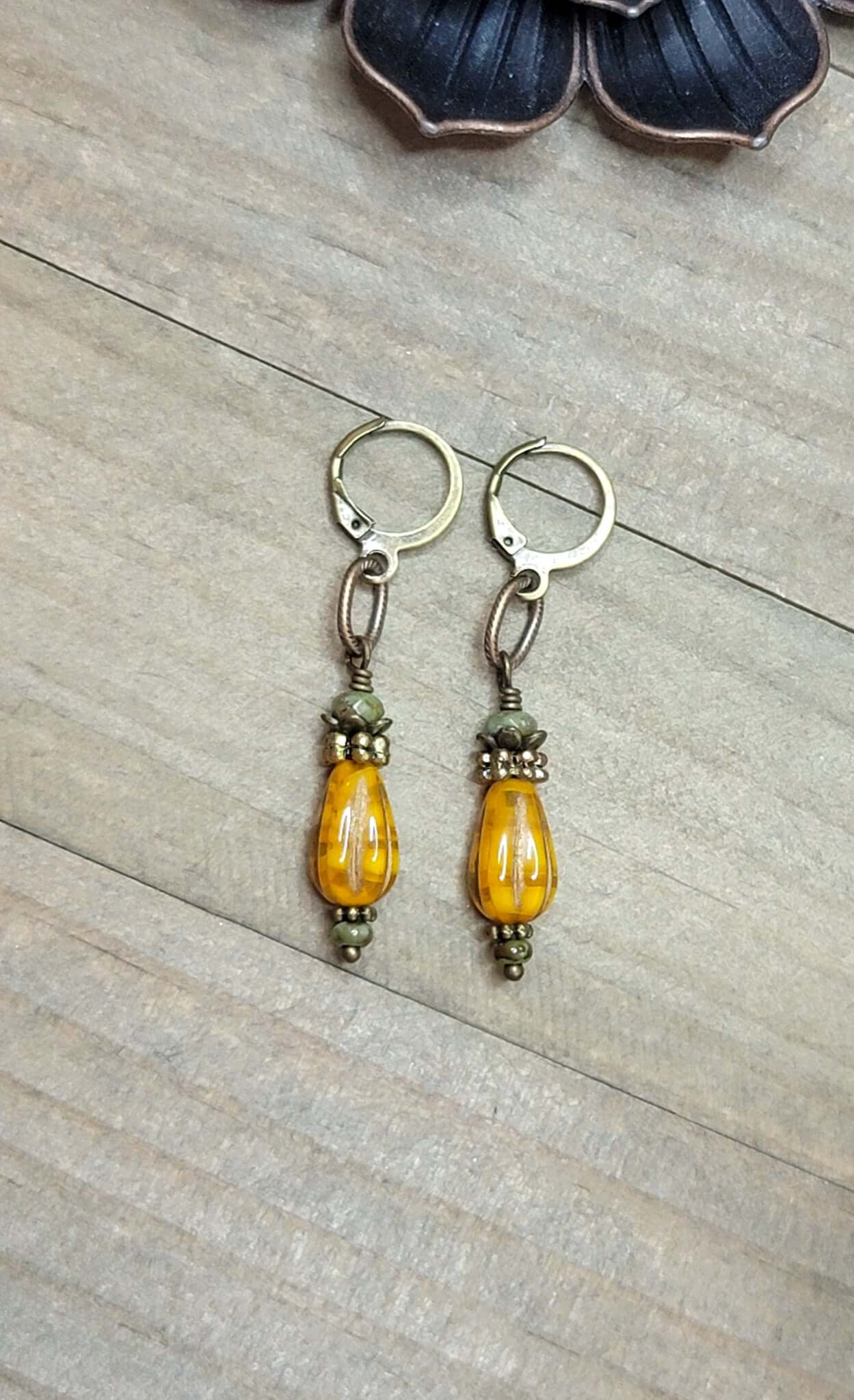 Rustic Czech Bead Teardrop Dangle Earrings, Nicki Lynn Jewelry 