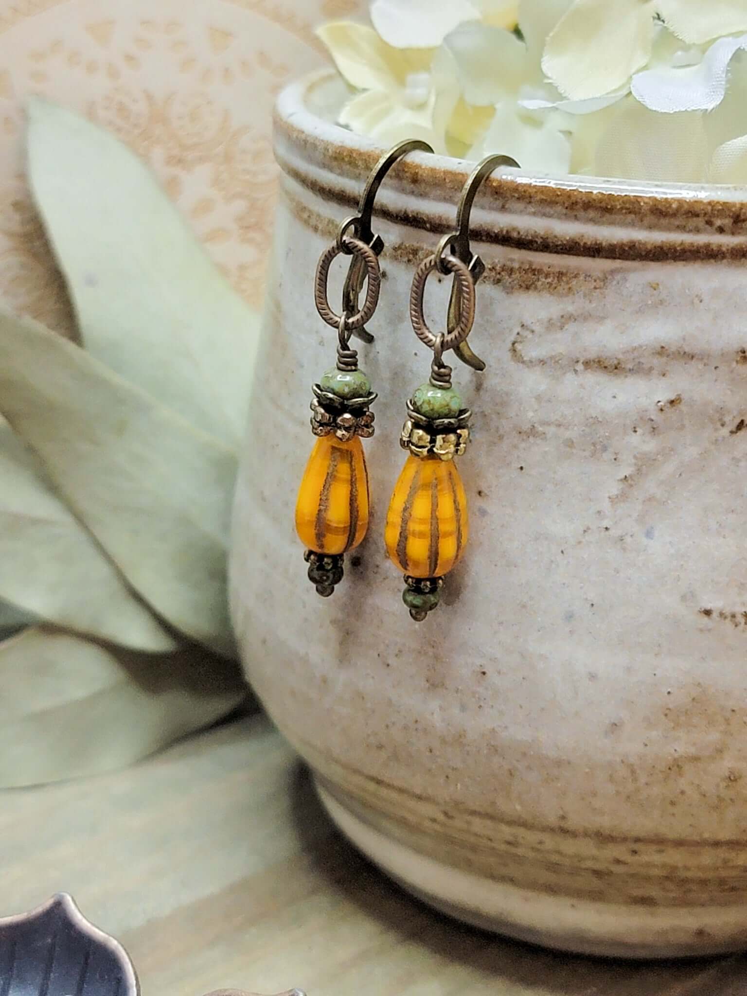 Rustic Czech Bead Teardrop Dangle Earrings, Nicki Lynn Jewelry 