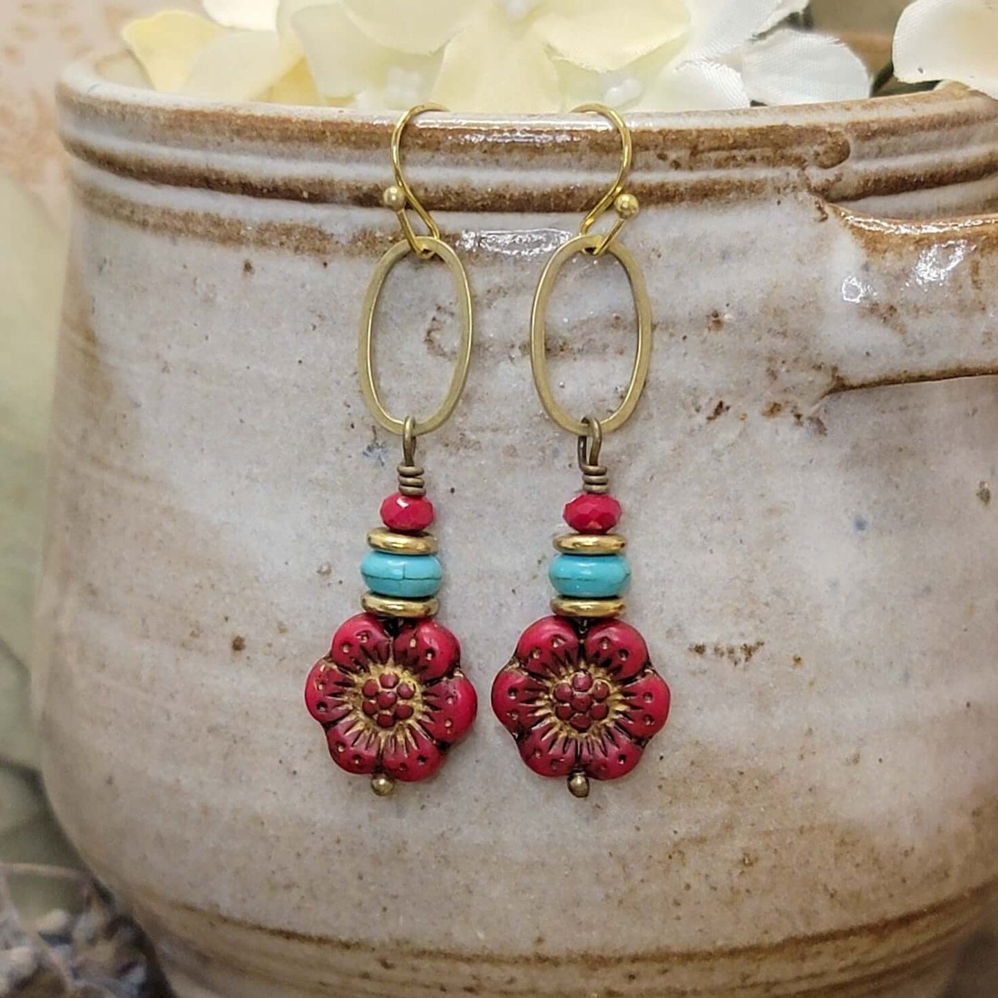 Czech Glass Flower Dangle Earrings, Nicki Lynn Jewelry 