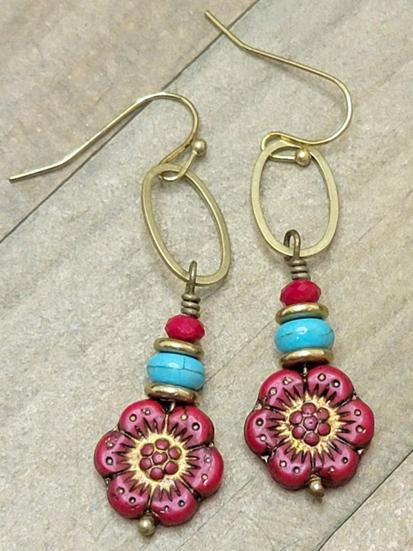 Czech Glass Flower Dangle Earrings, Nicki Lynn Jewelry