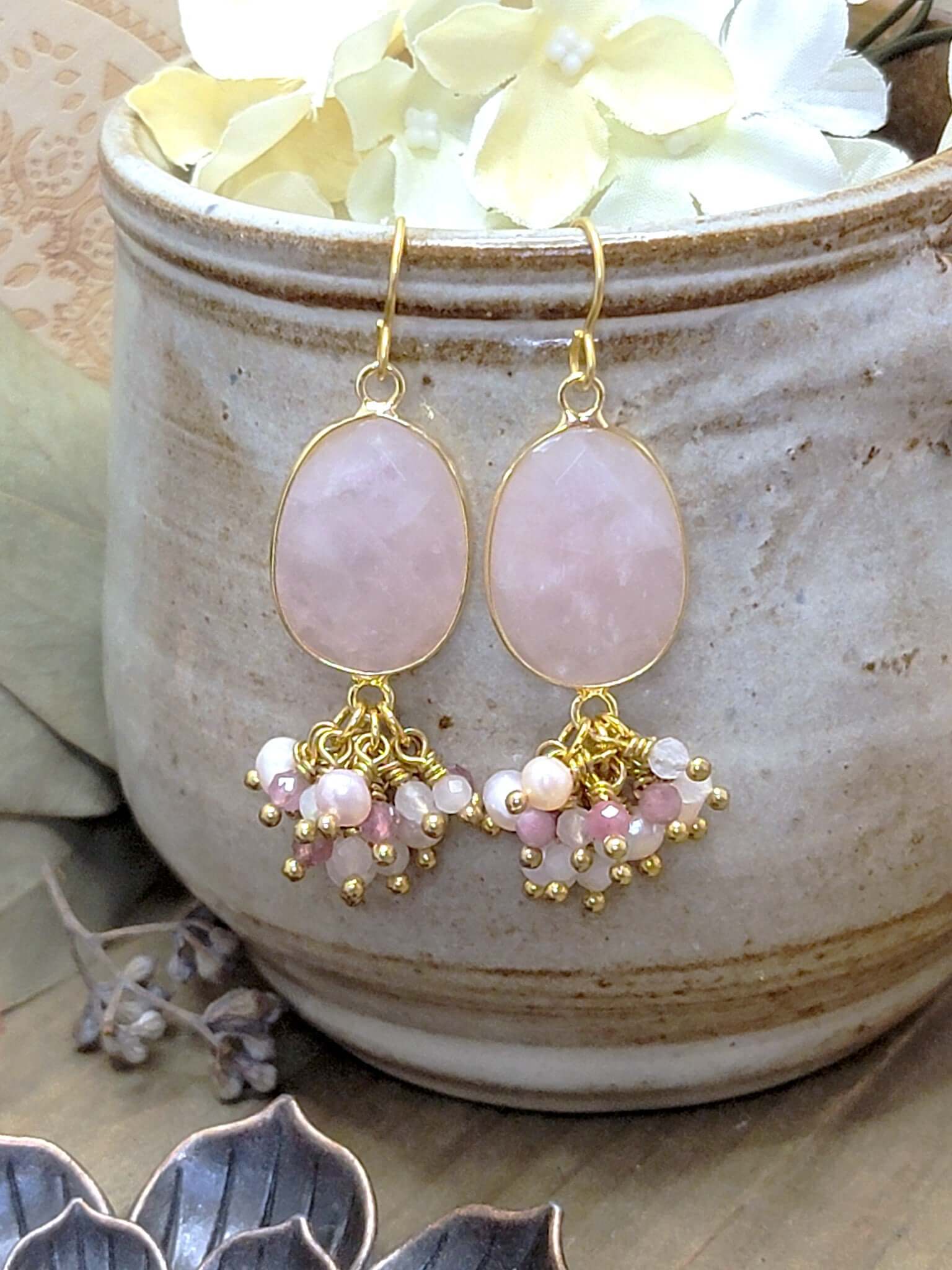 Pink Quartz, Tourmaline, Pearl and Morganite Earrings - Nicki Lynn Jewelry