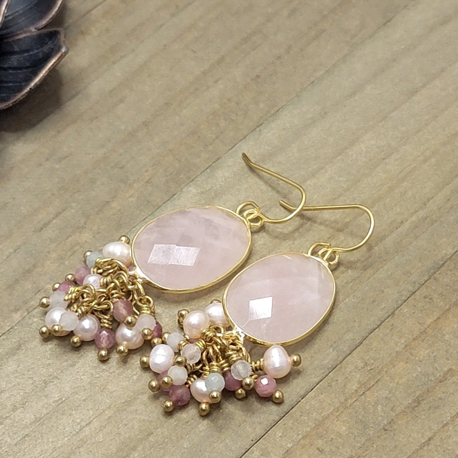 Pink Quartz, Tourmaline, Pearl and Morganite Earrings - Nicki Lynn Jewelry