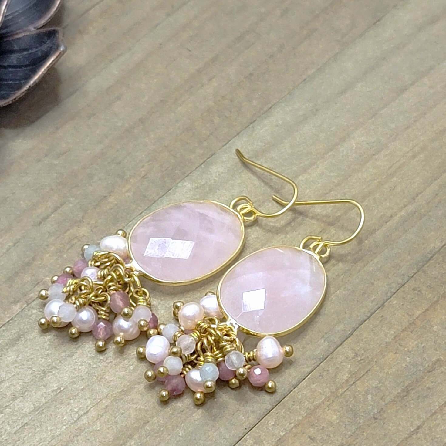 Pink Quartz, Tourmaline, Pearl and Morganite Earrings - Nicki Lynn Jewelry