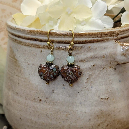 Brown and Green Rustic Maple Leaf Earthy Earrings, Nicki Lynn Jewelry