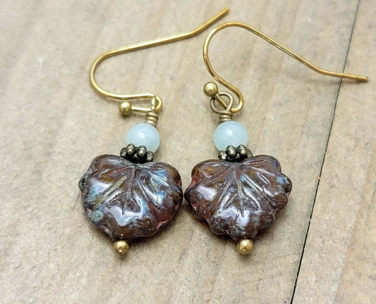 Brown and Green Rustic Maple Leaf Earthy Earrings, Nicki Lynn Jewelry