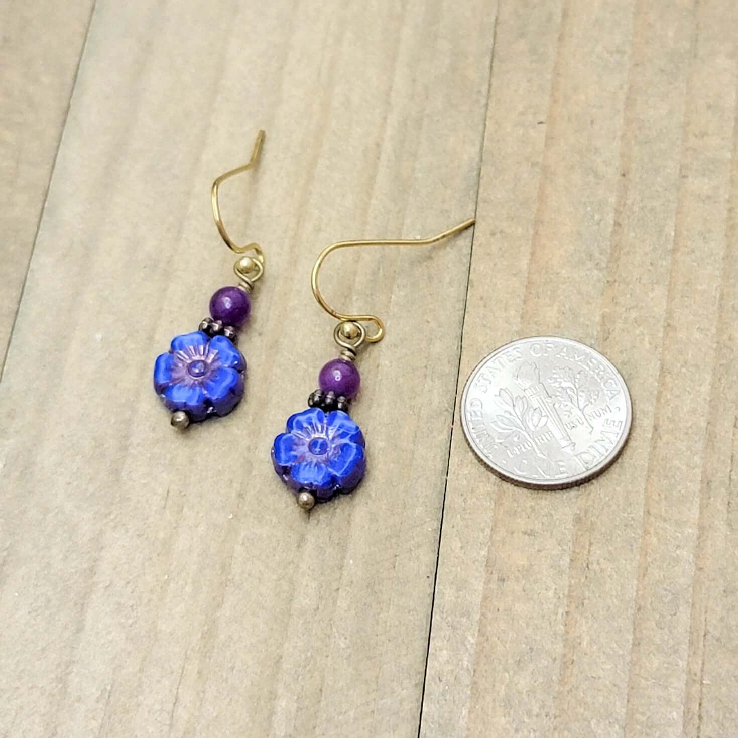 Czech Glass Flower Earrings-Pansy Blue and Purple, Nicki Lynn Jewelry 