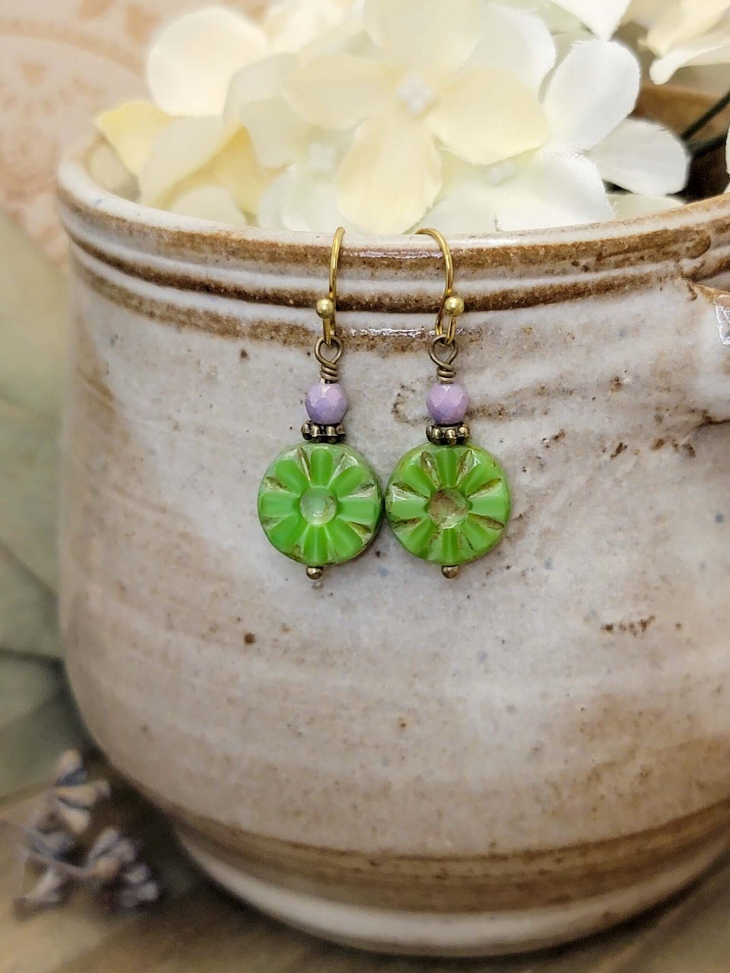 Small Green Boho Dangle Earrings, Nicki Lynn Jewelry 