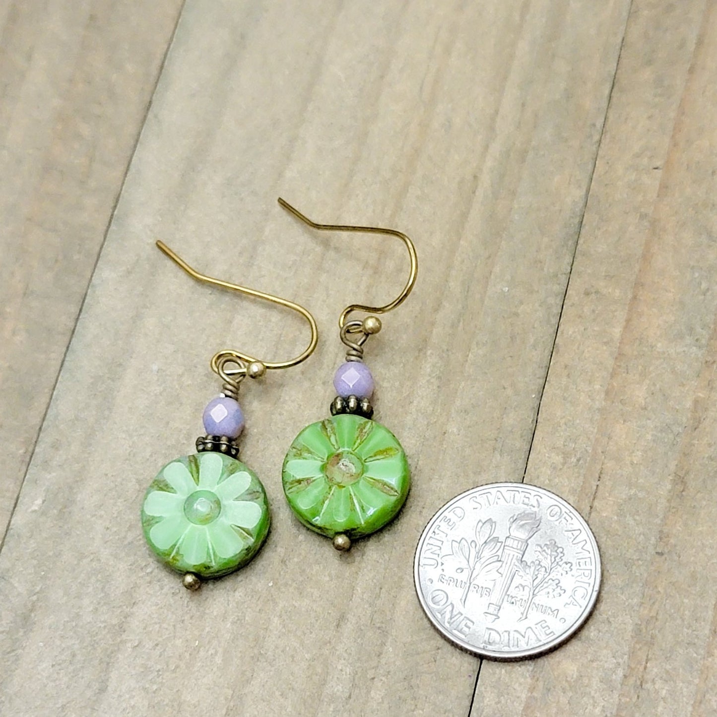Small Green Boho Dangle Earrings, Nicki Lynn Jewelry 