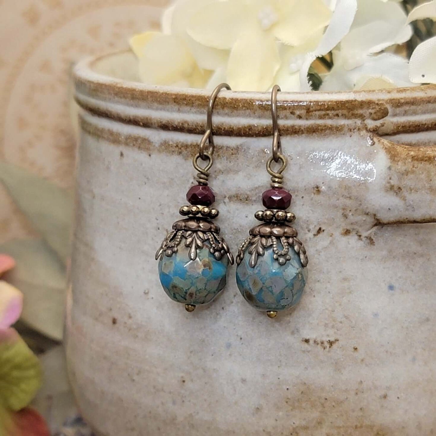 Rustic Boho Turquoise Czech Dangle Earrings, Nicki Lynn Jewelry 