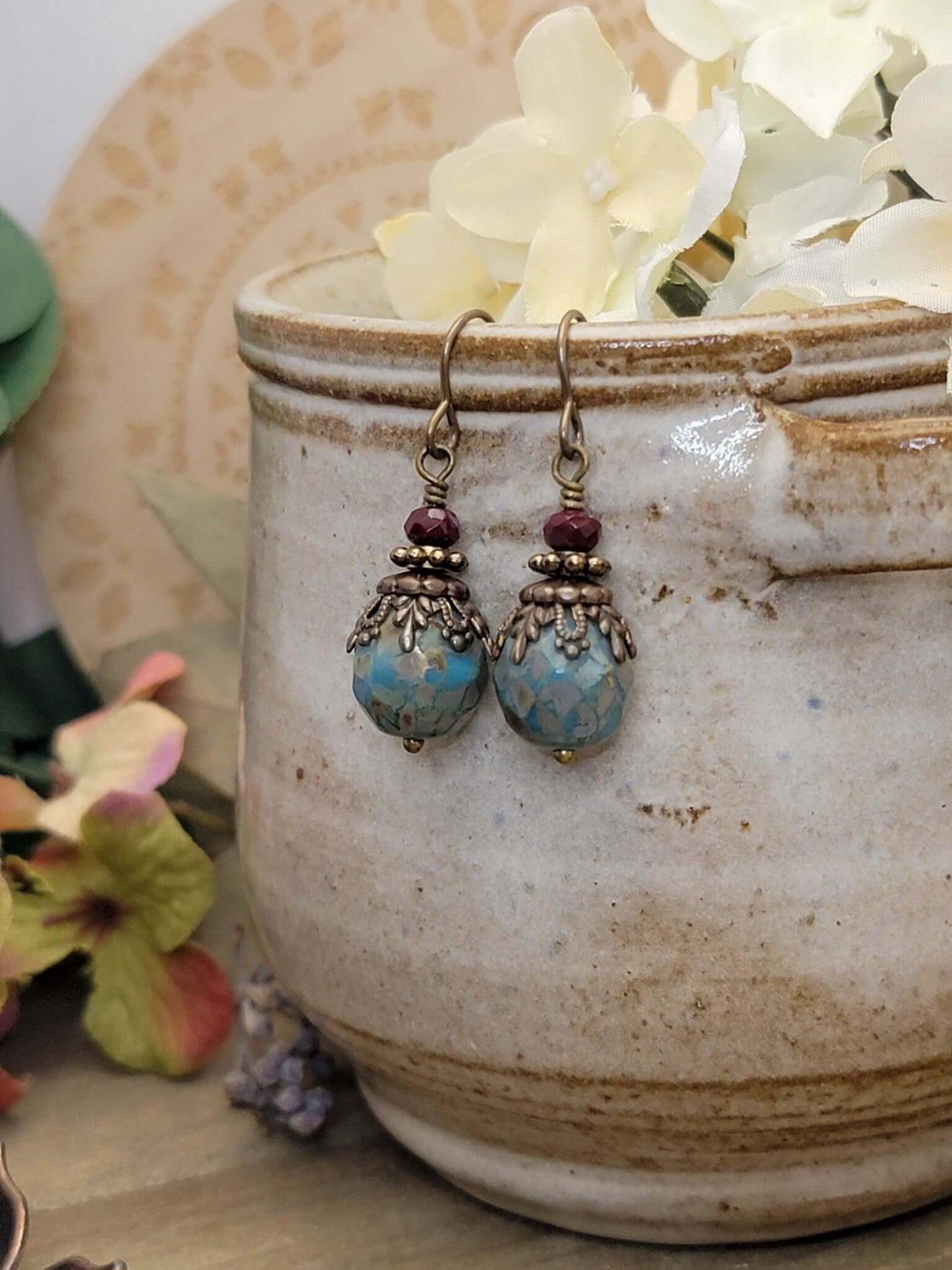 Rustic Boho Turquoise Czech Dangle Earrings, Nicki Lynn Jewelry 