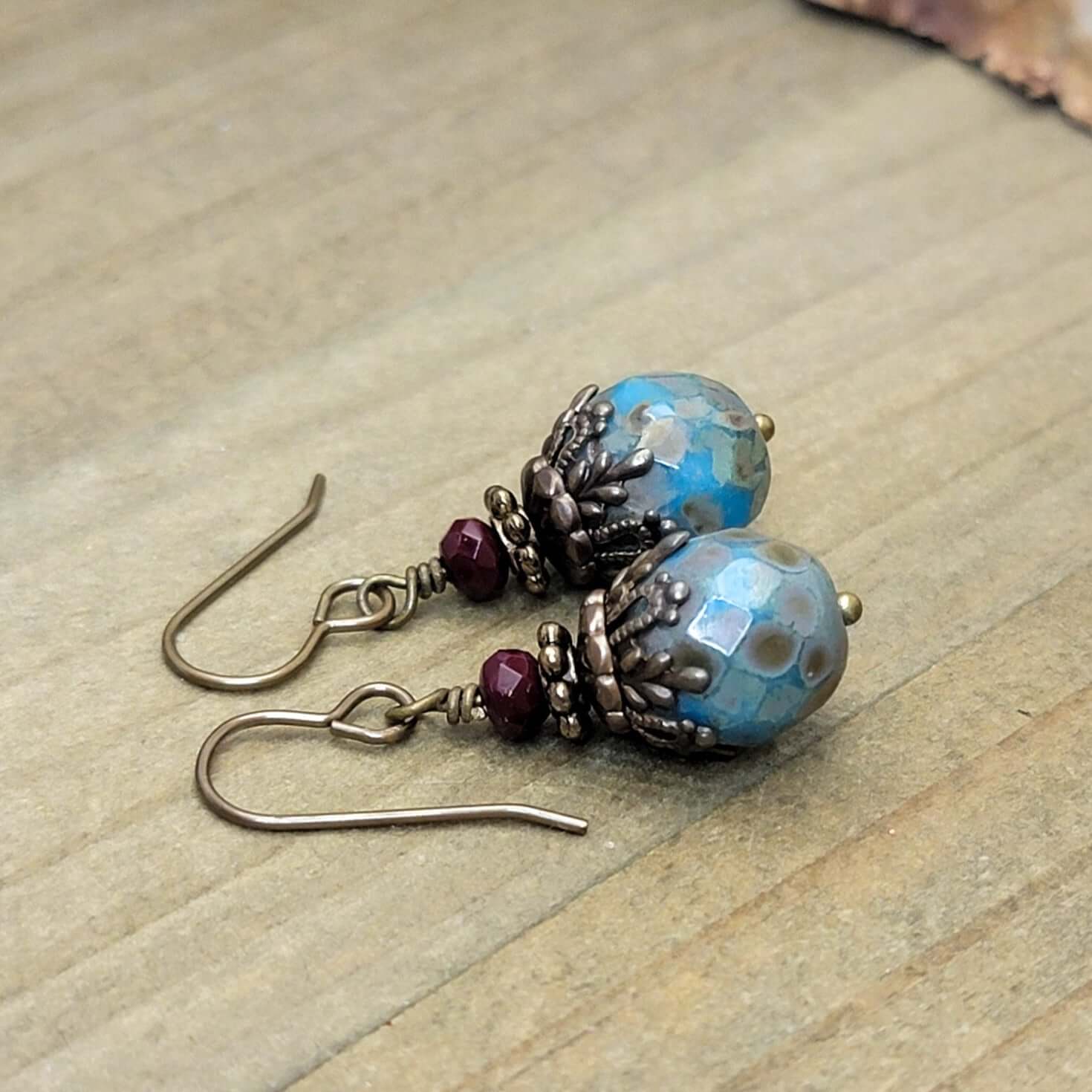Rustic Boho Turquoise Czech Dangle Earrings, Nicki Lynn Jewelry 