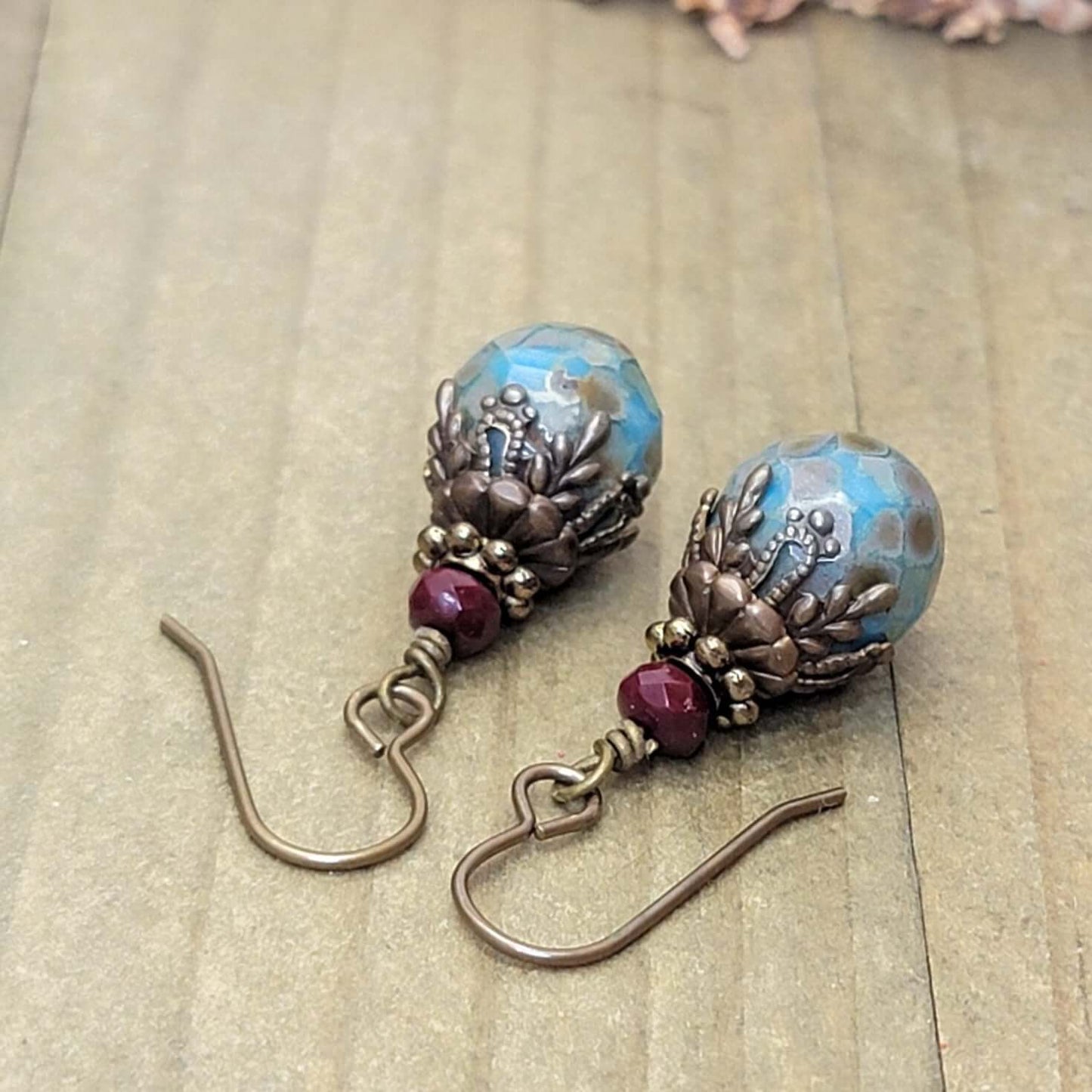 Rustic Boho Turquoise Czech Dangle Earrings, Nicki Lynn Jewelry 