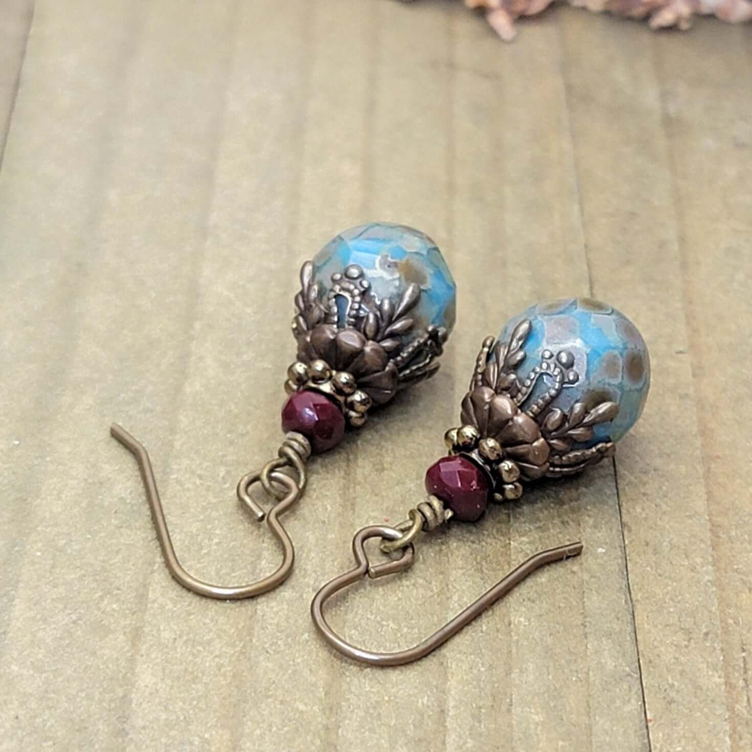 Rustic Boho Turquoise Czech Dangle Earrings, Nicki Lynn Jewelry 