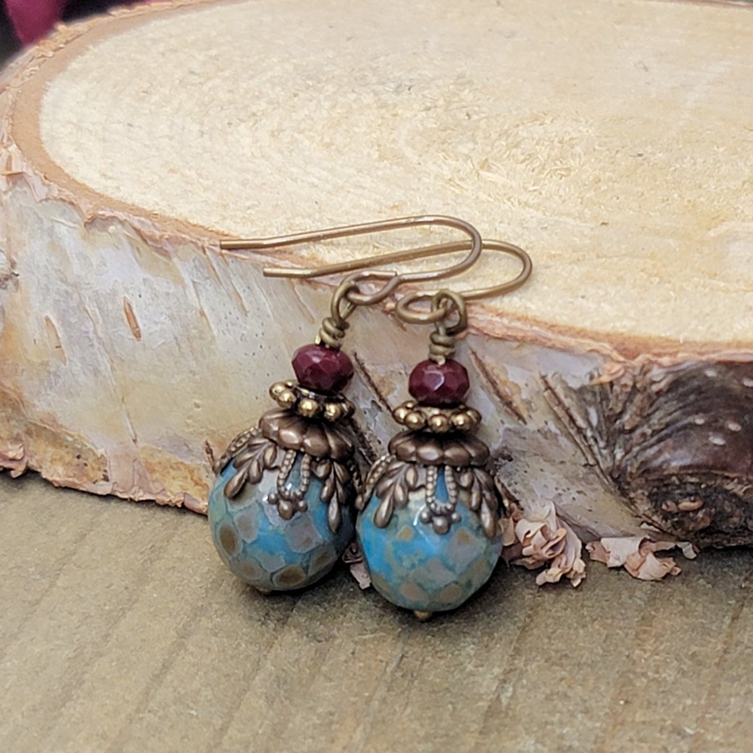 Rustic Boho Turquoise Czech Dangle Earrings, Nicki Lynn Jewelry 