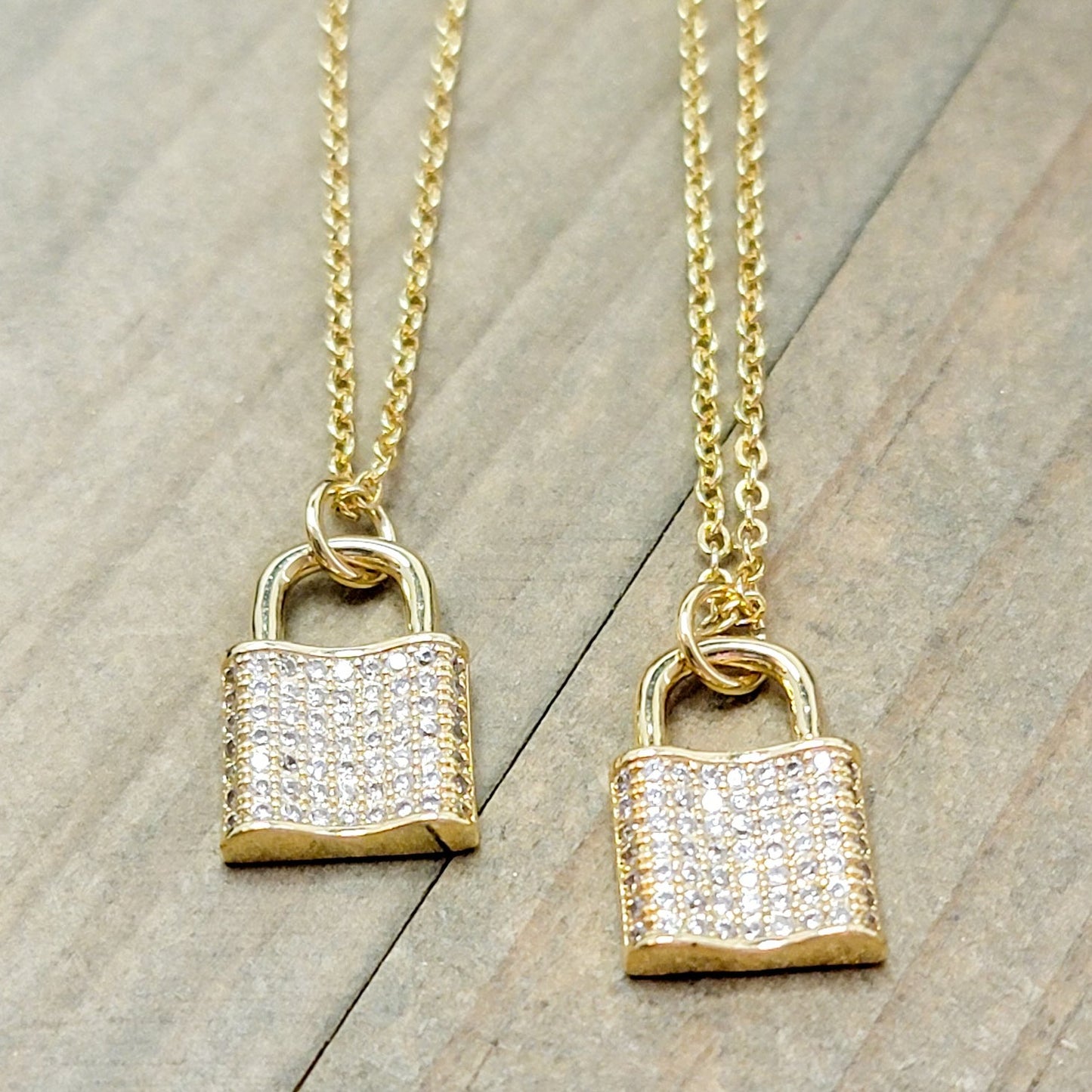 Gold Cubic Zirconia Pave Padlock Necklace, Nicki Lynn Jewelry  