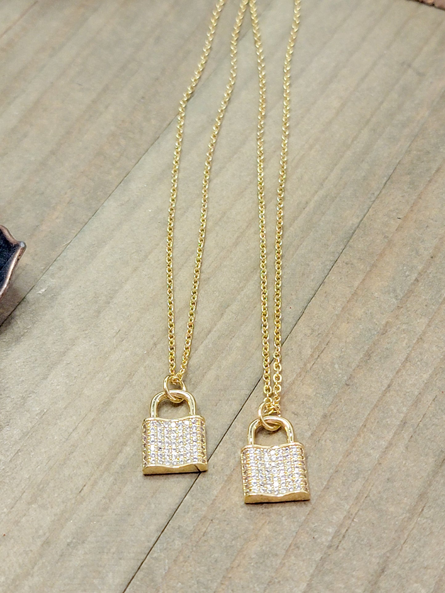 Gold Cubic Zirconia Pave Padlock Necklace, Nicki Lynn Jewelry  