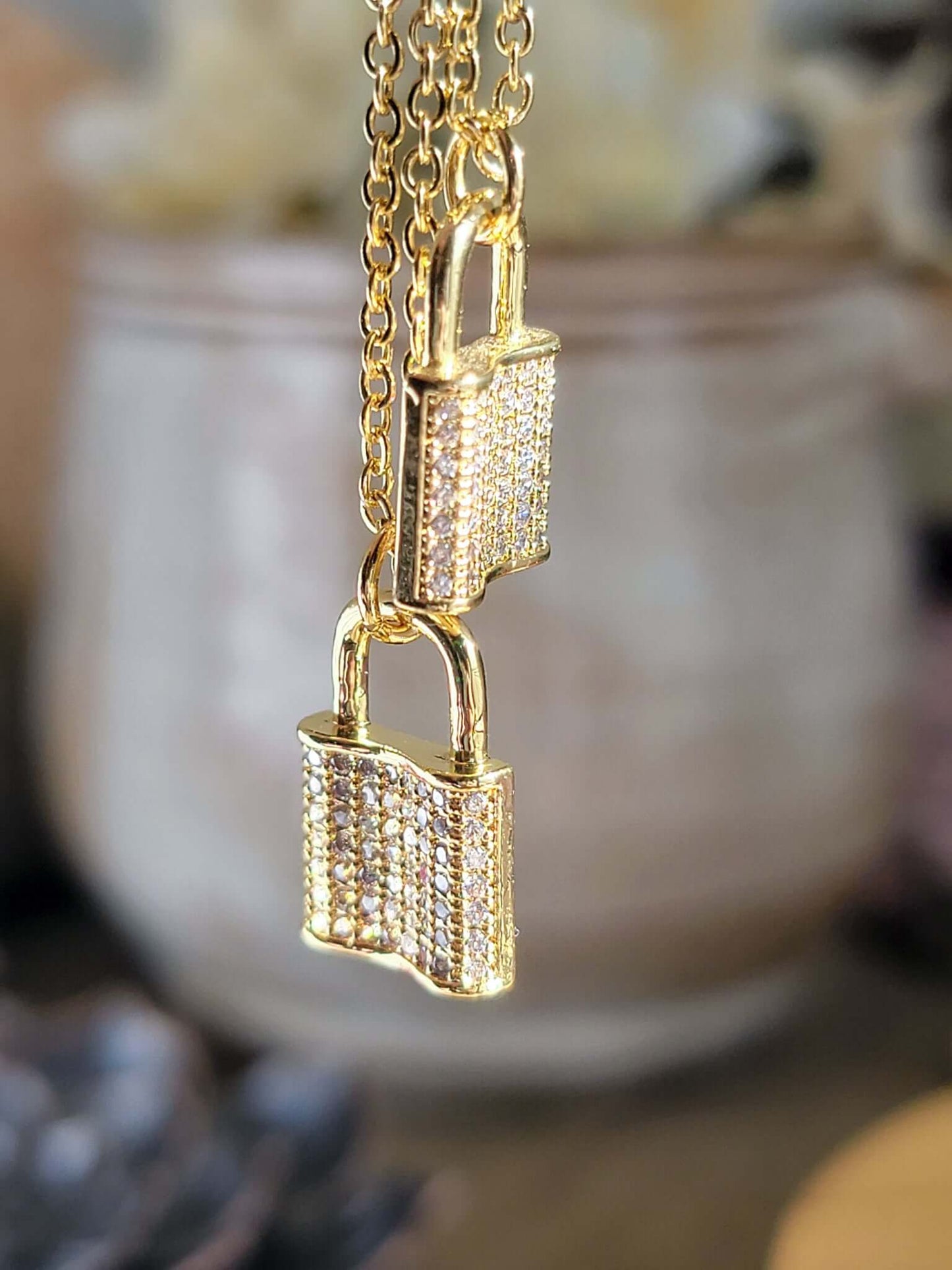 Gold Cubic Zirconia Pave Padlock Necklace, Nicki Lynn Jewelry  