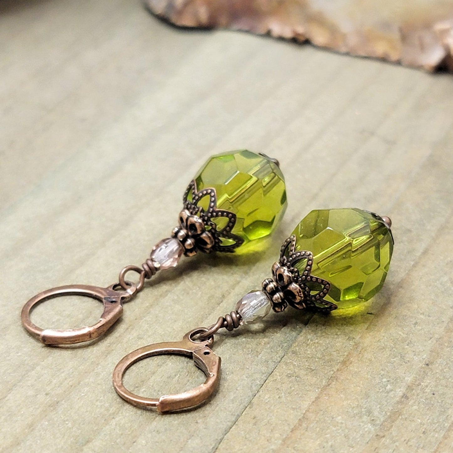 Olive Green Copper Dangle Earrings , Nicki Lynn Jewelry 