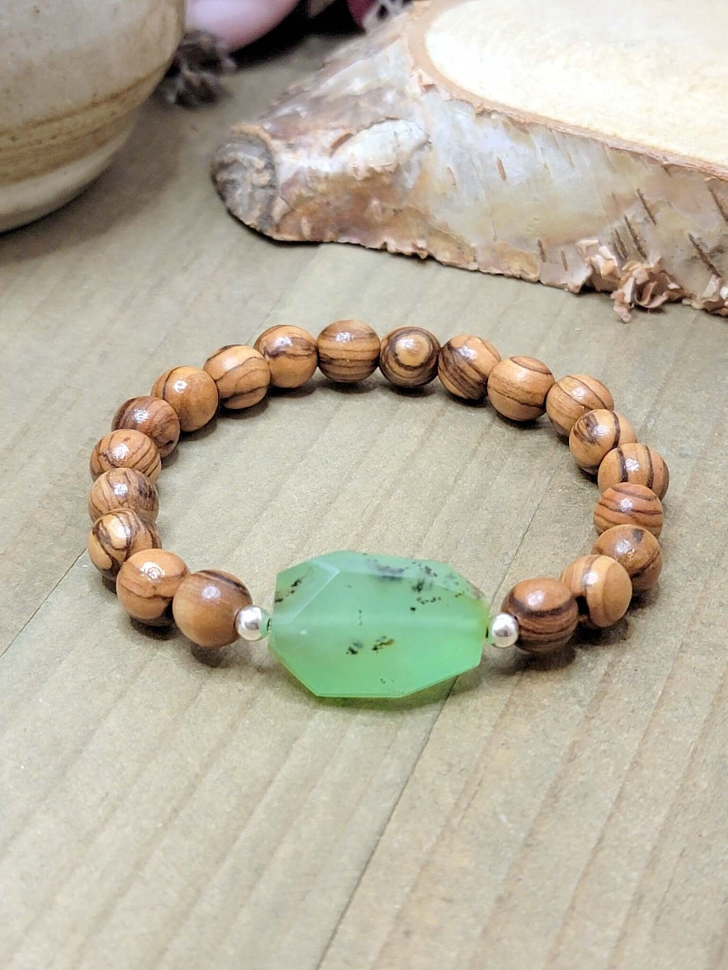 Olivewood Chrysoprase Bracelet in Sterling Silver, Nicki Lynn Jewelry 