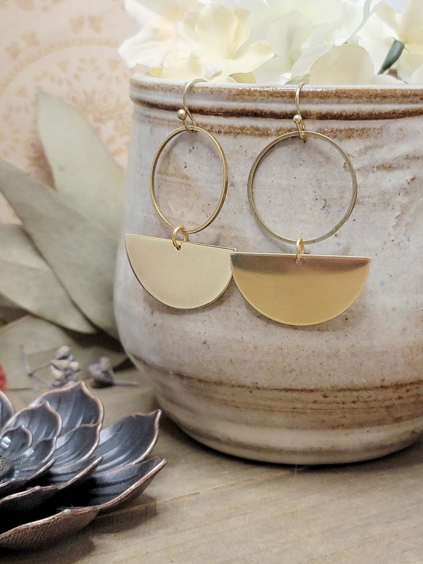 Brass Statement Earrings-Lightweight Half Circle Earrings, Nicki Lynn Jewelry 