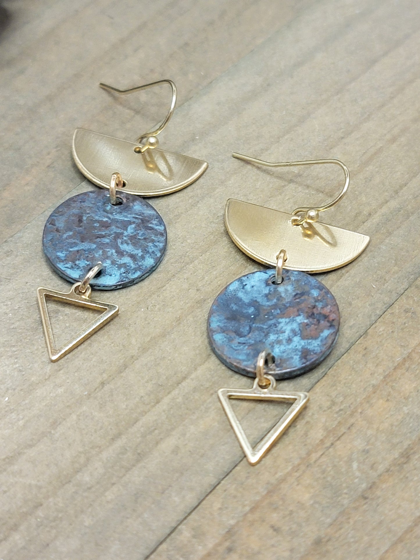 Patina Gold Brass Geometric Earrings, Nicki Lynn Jewelry 
