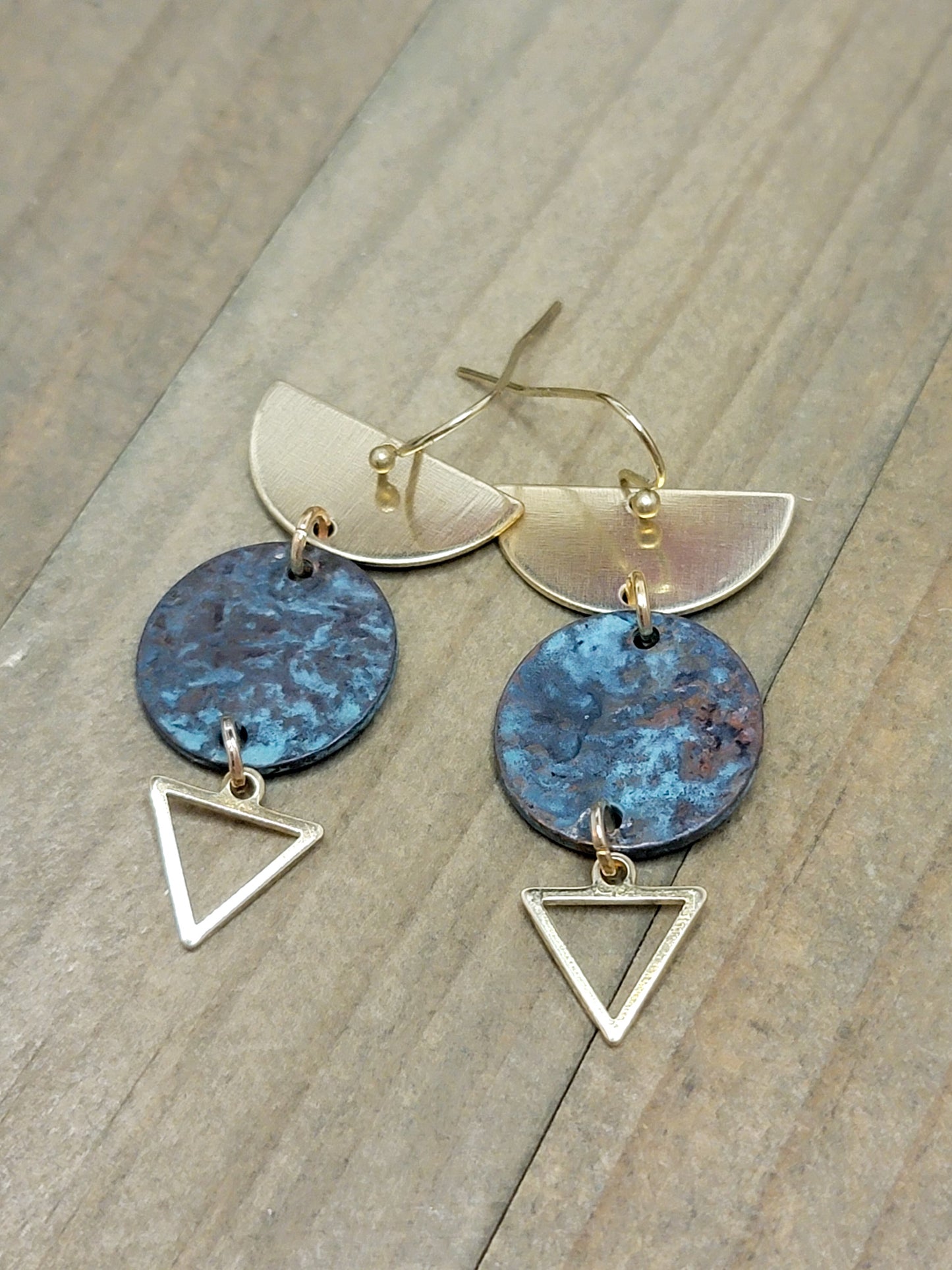 Patina Gold Brass Geometric Earrings, Nicki Lynn Jewelry