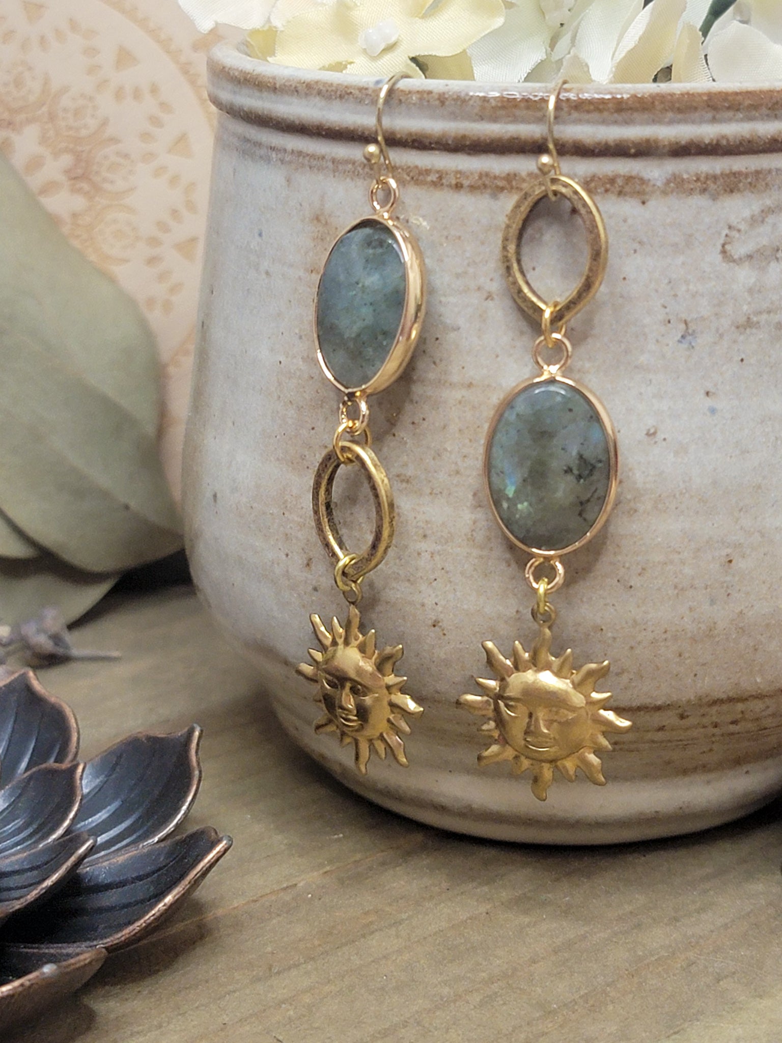 Labradorite and Gold Celestial Drop Earrings, Nicki Lynn Jewelry 