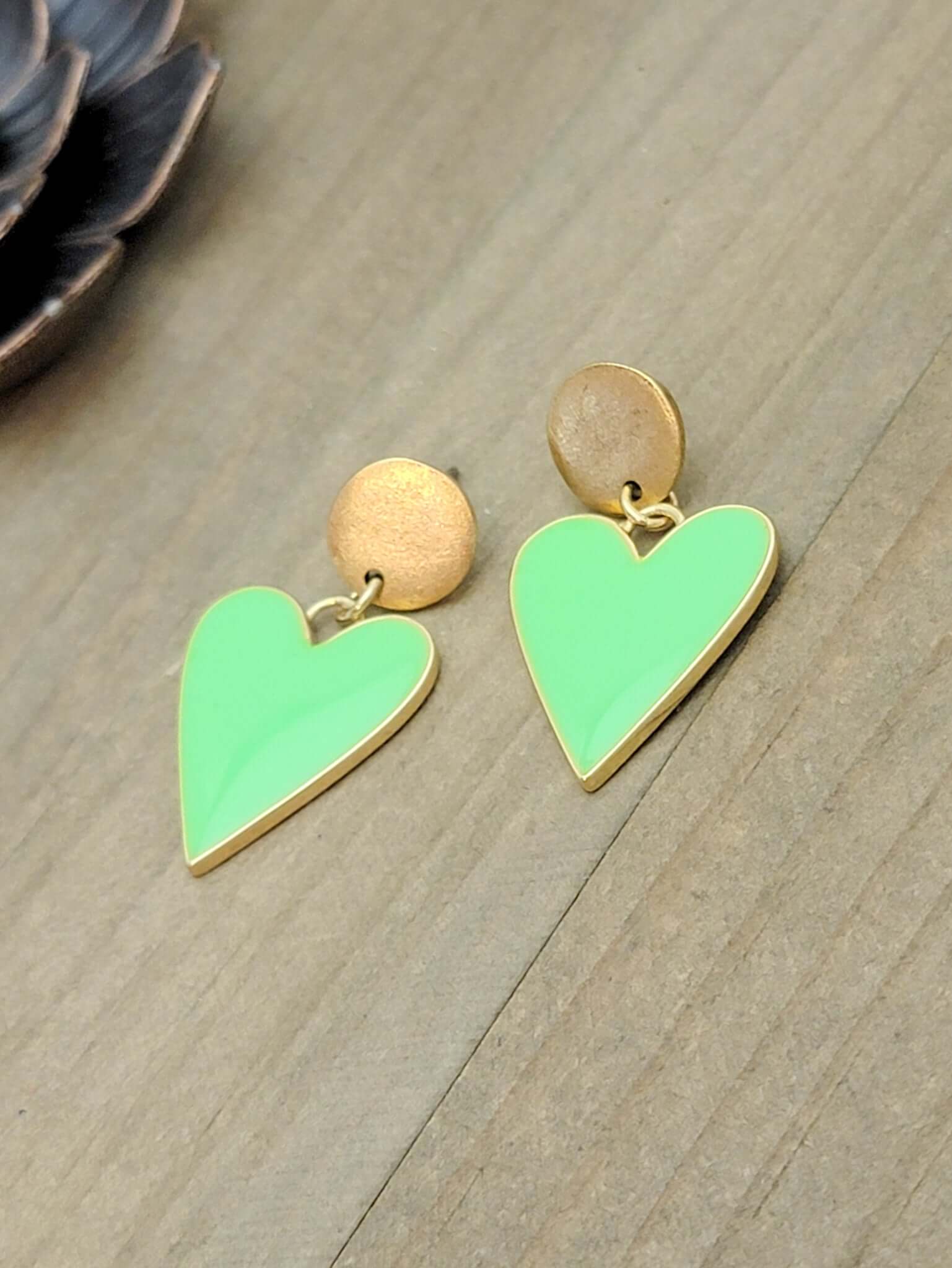 Lime Green and Gold Heart Statement Earrings, Nicki Lynn Jewelry 