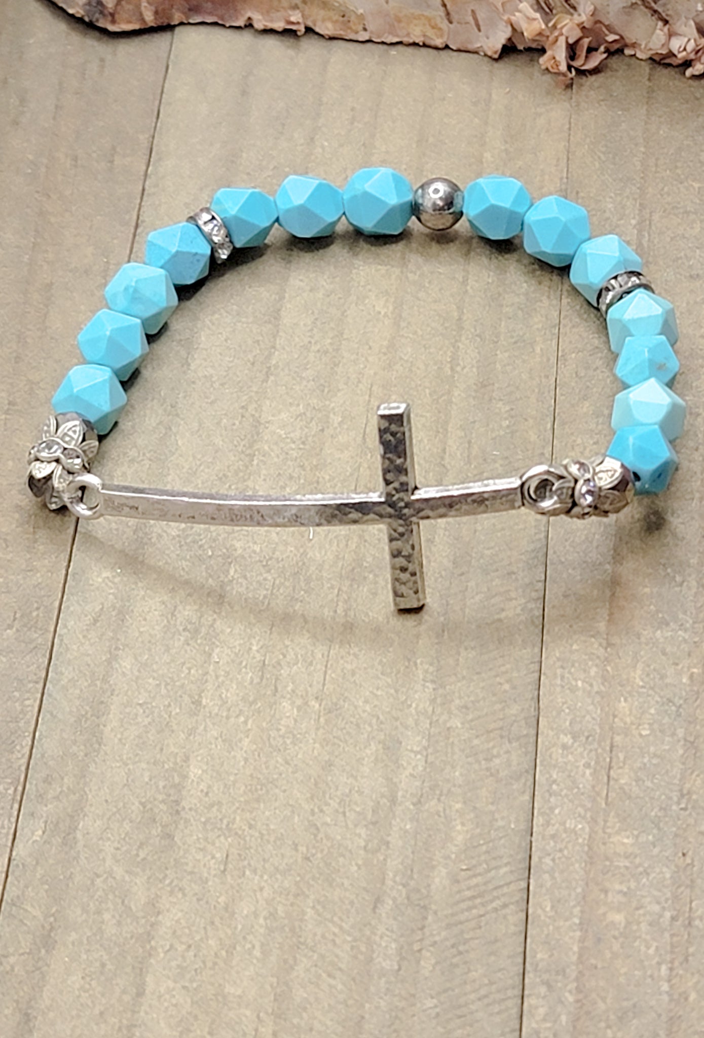 Boho Glam Turquoise Gemstone and Silver Cross Bracelet, Nicki Lynn Jewelry 