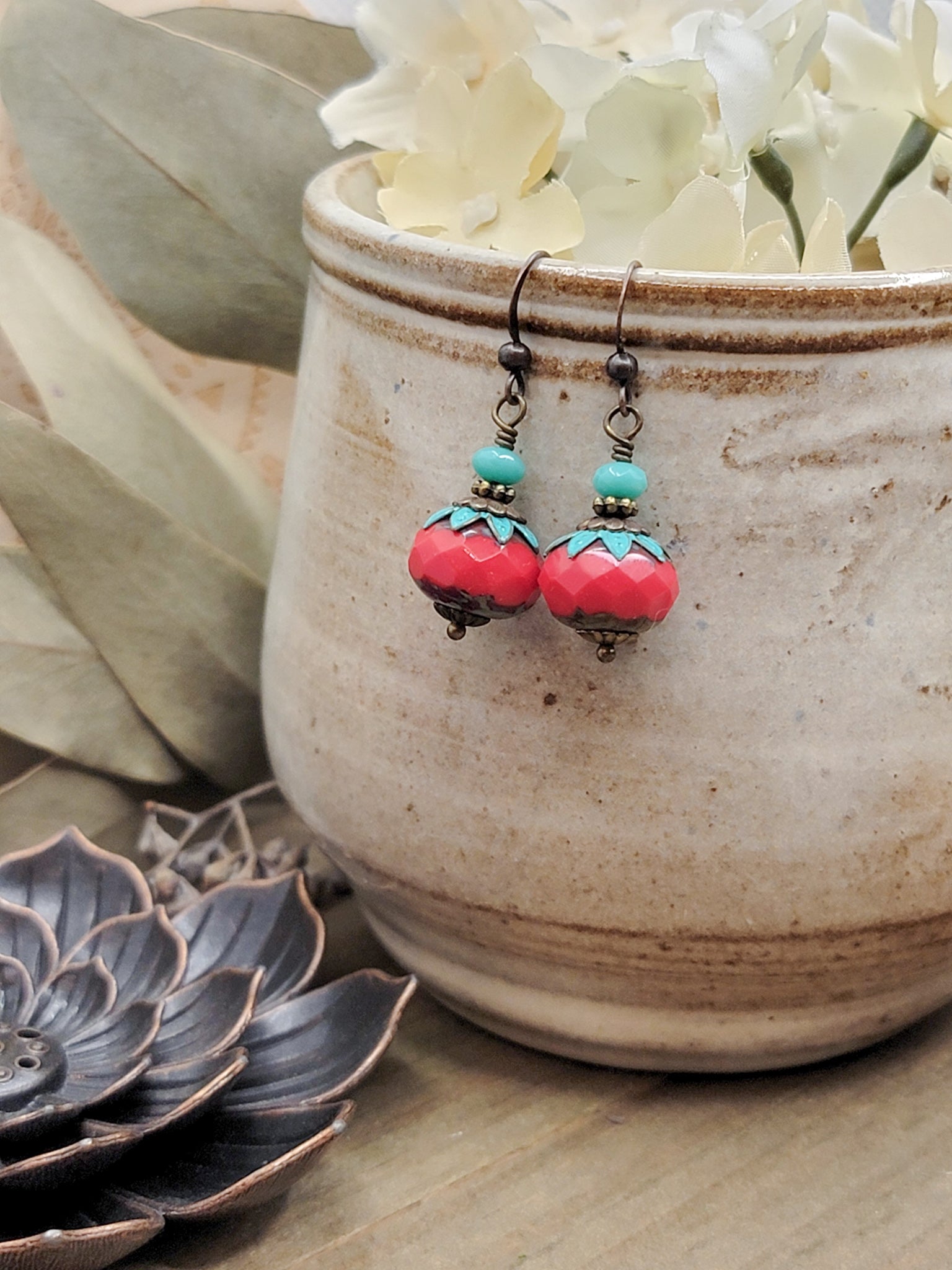 Red and Turquoise Drop Earrings, Nicki Lynn Jewelry 