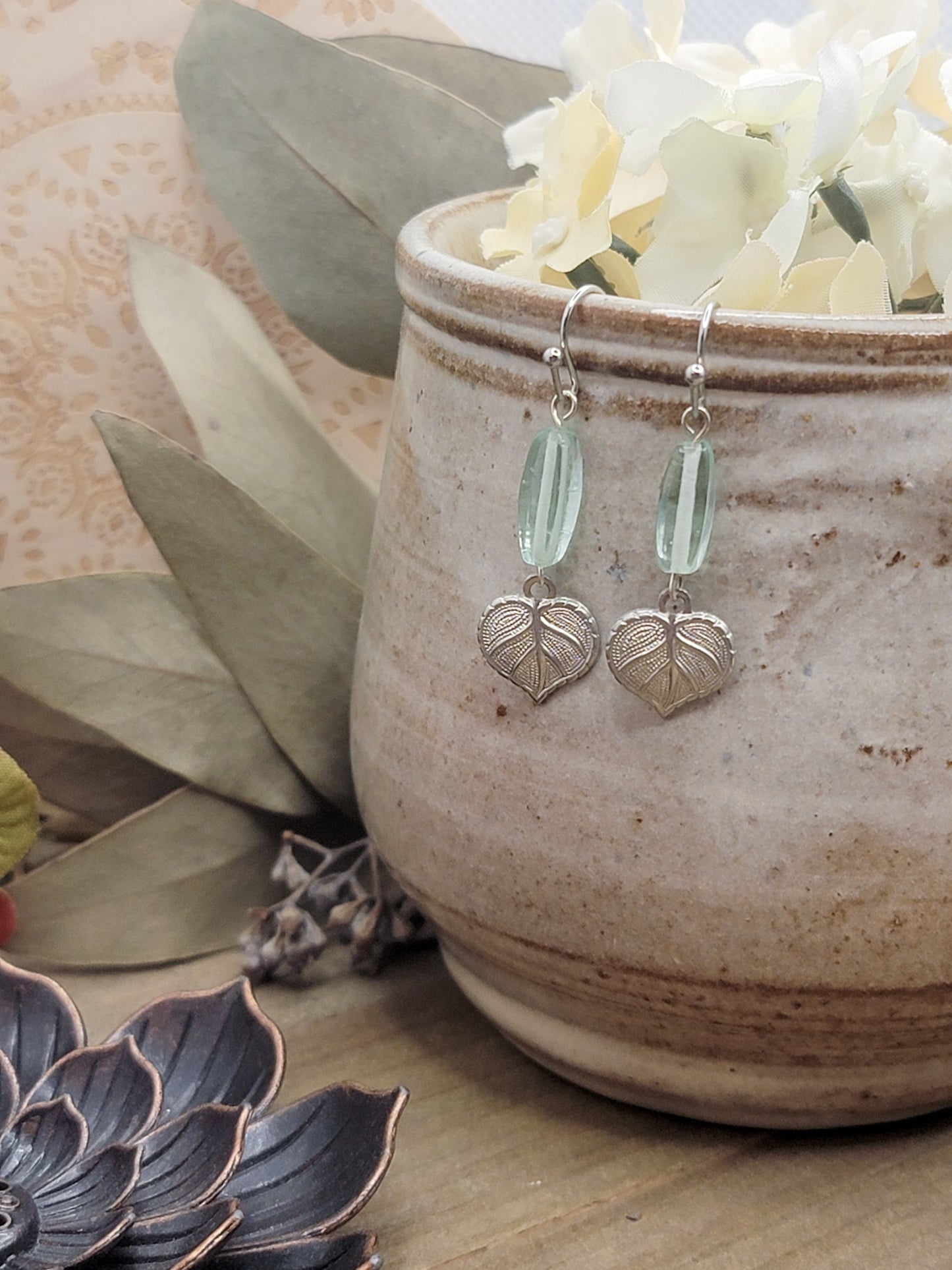 Tiny Silver Leaf Dangle Earrings, Nicki Lynn Jewelry 