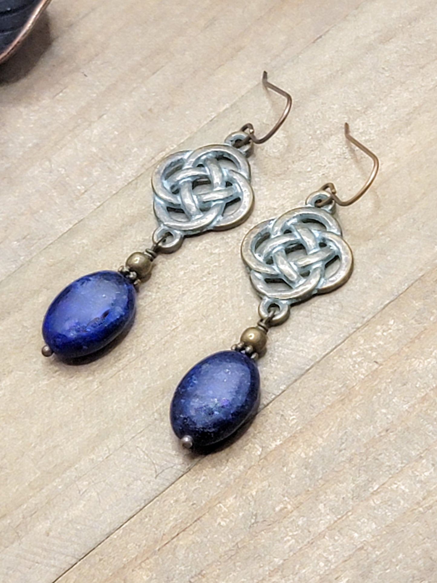 Celtic Knot and Blue Lapis Gemstone Earrings, Nicki Lynn Jewelry